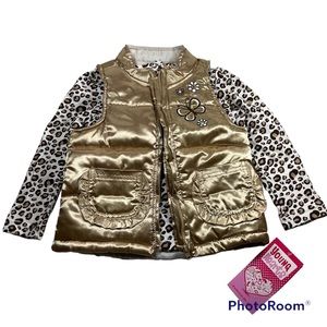 NWT Young Hearts 2pc gold puff vest and leopard print long sleeve tee Size 3T